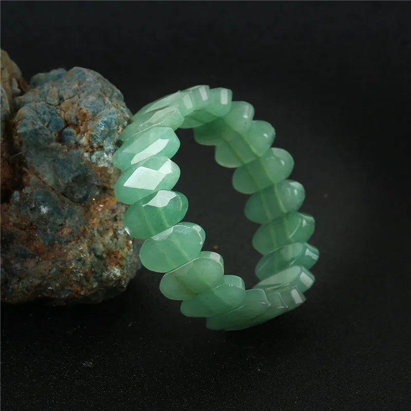 

K's Gadgets Green Aventurine Bracelets & Bangles Cab Cabochon Cut Faceted Natural Stone Beaded Bracelet Women Pulsera Mujer