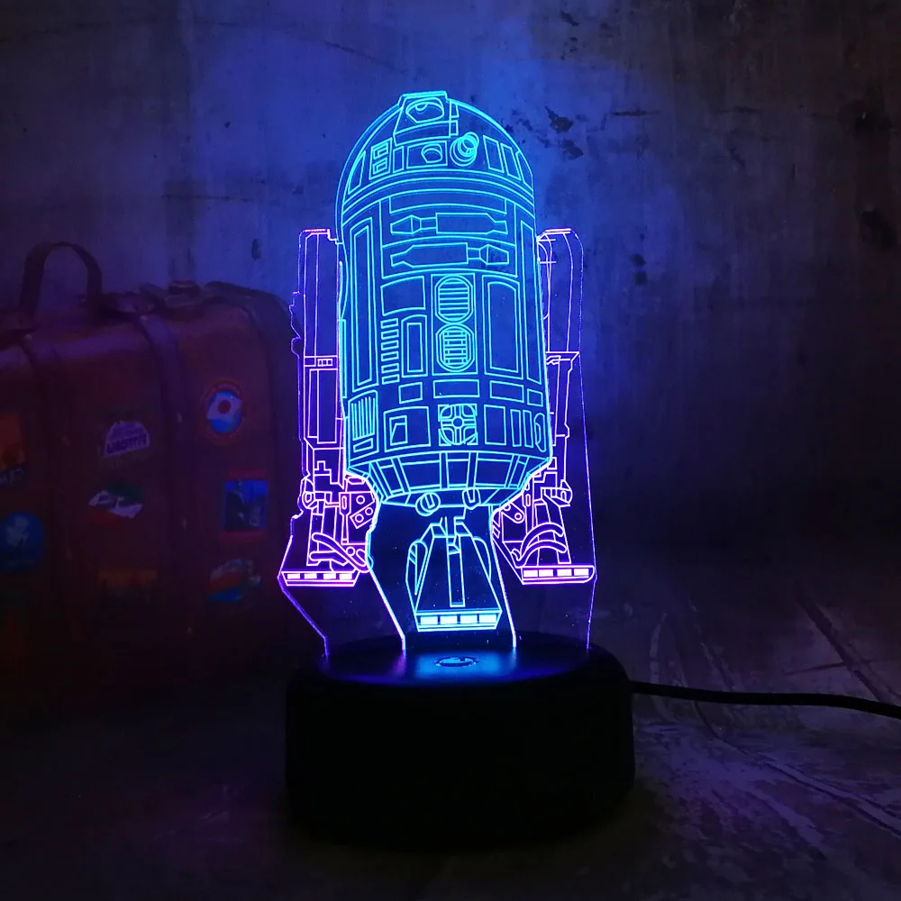 Star Wars R2D2 космический корабль 3D светодиодный гамма 7 смешанный двойной Цвет изменить блеск ночник детский день рождения Рождественский