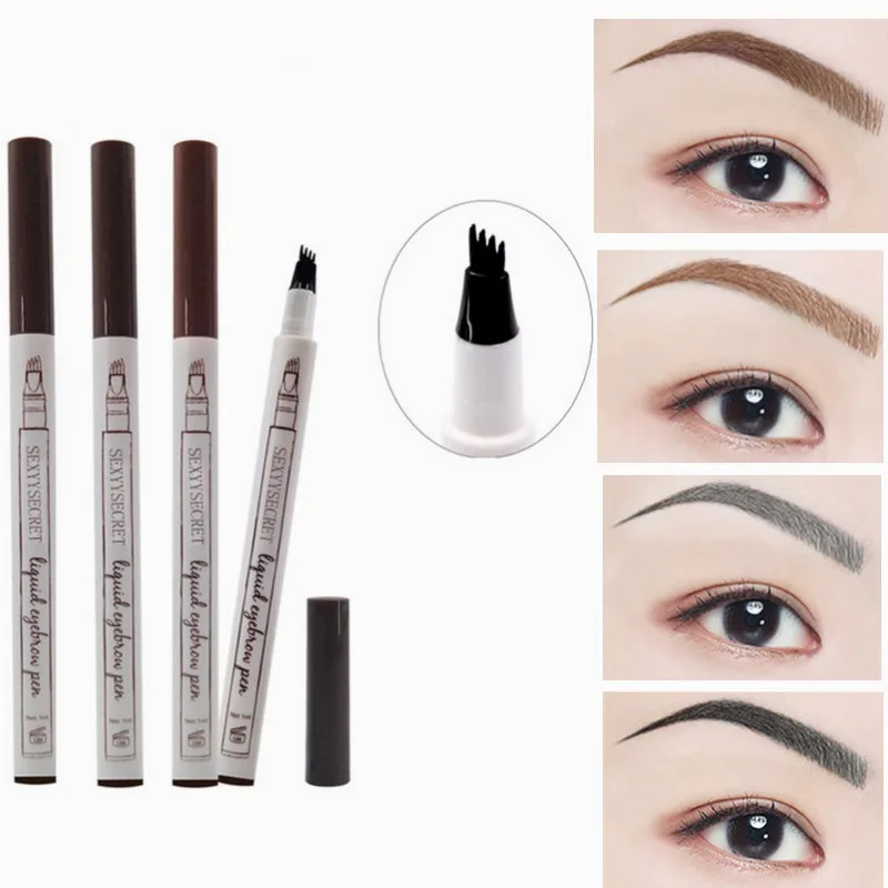 

1PC Waterproof Natural Eyebrow Pen Four-claw Eye Brow Tint Makeup Four Colors Eyebrow Pencil Brown Black Grey Brush Cosmetics