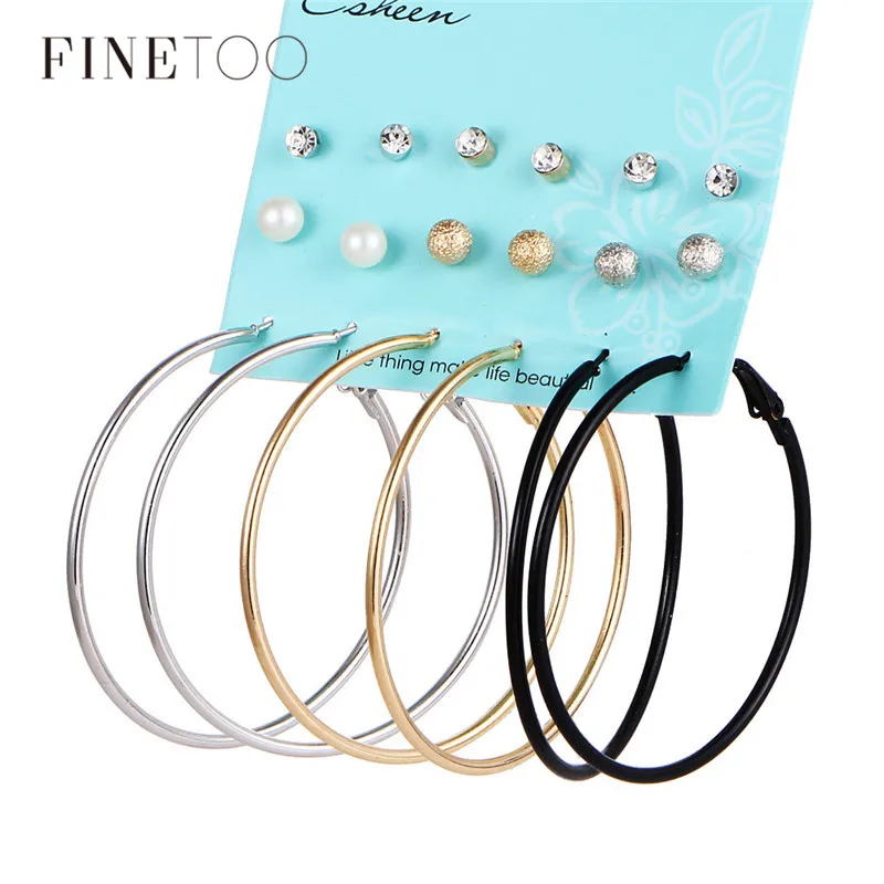 

Fashion Mixed Hoops Circle Hoop Earrings for Women Simple Crystal Pearl Small Geometric Earrings Set Boucle d'oreille