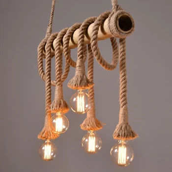 

Bamboo hemp rope Pendant lamps 3/6 heads industrial Pendant Light restaurant cafe lighting retro creative decoration Lamp PA0182