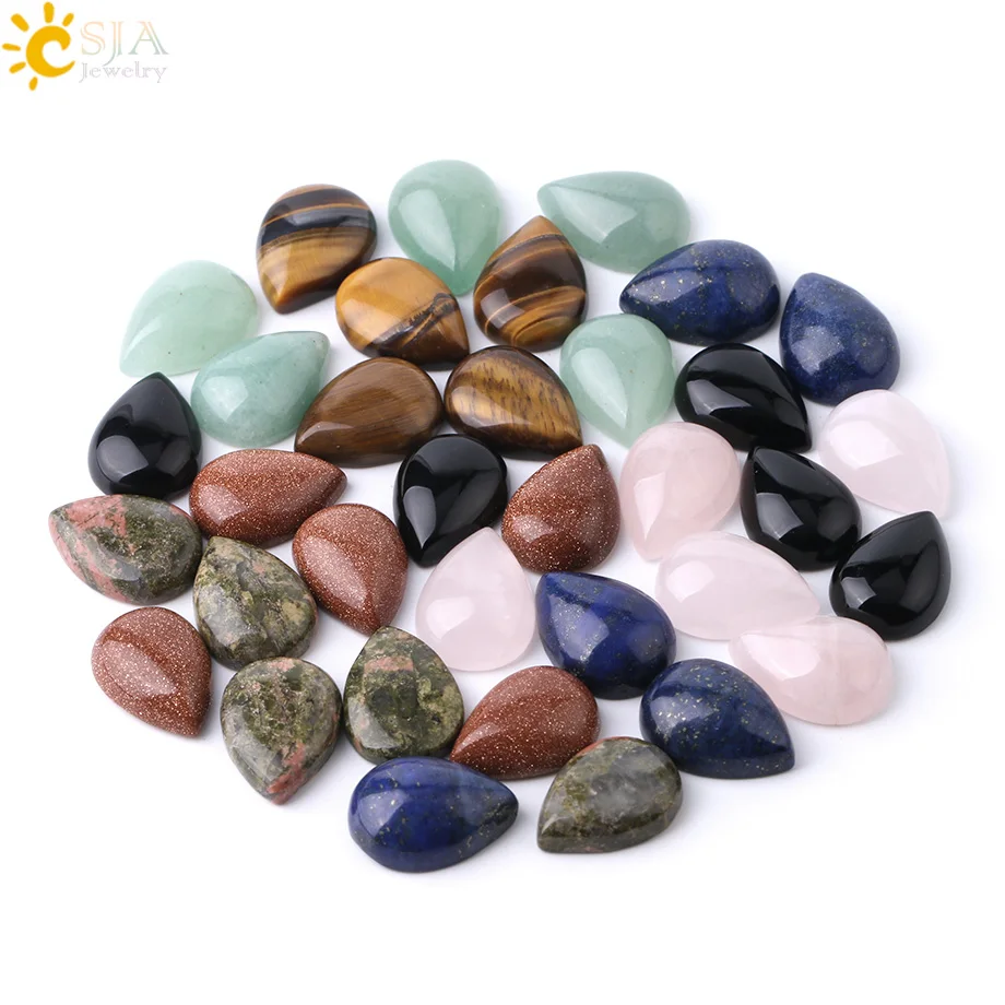 

CSJA Natural Stone Teardrop Cabochon Base Beads for Hand Craft Jewelry Making Accessories DIY Ring Earrings 13x18mm 10x14mm F838