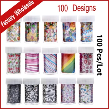 

100Designs (100pcs) Nail Art Transfer Foil Sticker Flower Cartoon Nail Foils Polish Decals,Stylish Nail Decoration Tools
