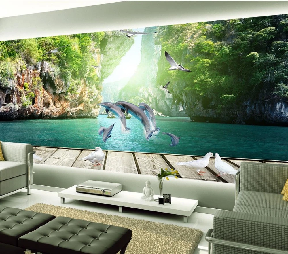 カスタム3d名前の壁紙 イルカ 木 風景 写真 3dの壁の壁紙 Photo 3d Wallpaper 3d Wallpapercustom 3d Wallpaper Aliexpress