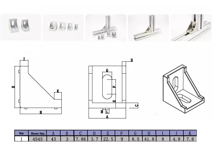 4545 L shape corner brackets size