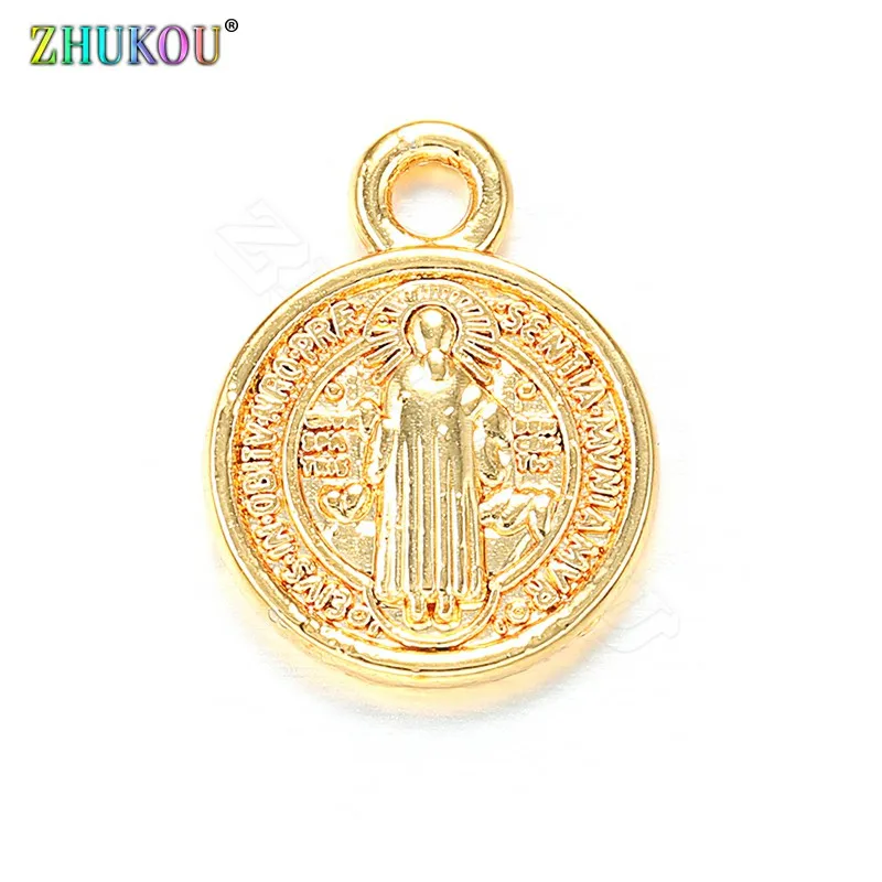 

ZHUKOU 11x14mm Round Religious Chaems Exquisite Brass Cubic Zirconia Charms for Handmade Necklace Jewelry Accessories Model:PD4