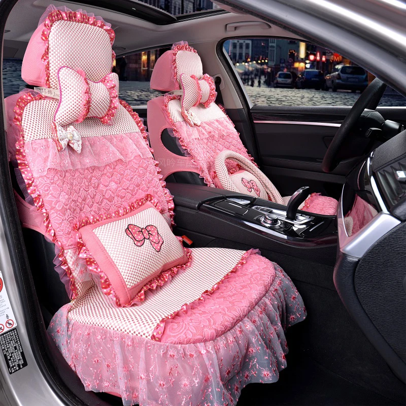 girls' women's fashion cute cartoon lace pink customized car seat cover
