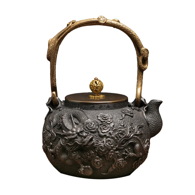 2 Color Exquisite Dragon Pattern Cast Iron Teapot Japanese Handmade Tea