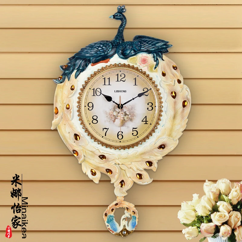 Wall Clock Table Peacock Art Wall Clock Personality Mute Retro Wall Wall Clocks Modern