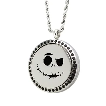 

5PCS New Ghost Face Halloween Pattern 30mm Design Black Crystal Hollow Stainless Steel Essential Oil Diffuser Pendant Locket