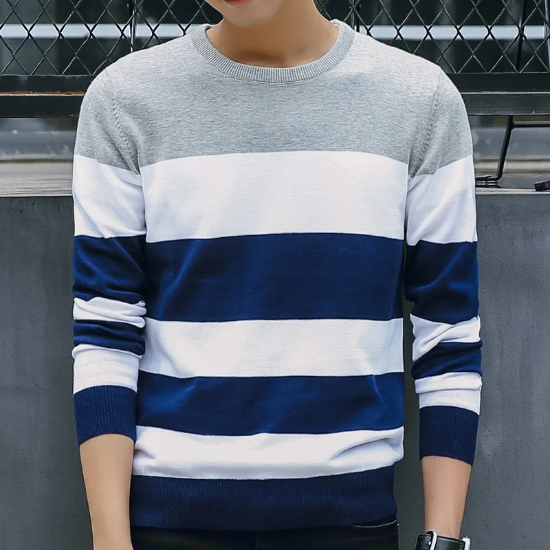 

2019 Mens Sweater Casual Design Slim Cotton Knitting Quality Mens Sweaters And Pullovers Men Patchwork Brand Clothing Size M-3XL