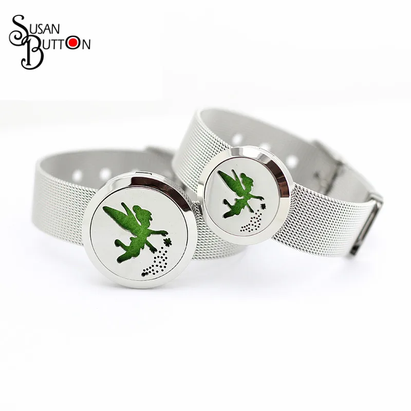 

Newest 30mm&25mm Stainless Steel Tinkerbell Aromatherapy Essential Oil Diffuser Perfume Locket Mesh Belt Buckle Bracelet Bangle