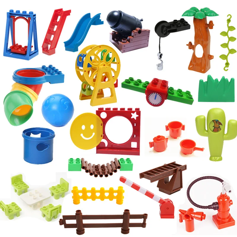 

Diy City Duplo Table Chair Cradle Case Big Building Block Accessories Home Furnishing Decoration Brick House original Toy