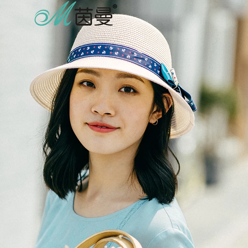 

Summer Japanese and Korean Bucket Hats Outdoor Sunscreen Beach Caps With Bowknot Women Caps