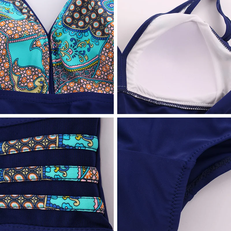 Женский слитный купальник Andzhelika 3XL 7XL большого размера с винтажным принтом