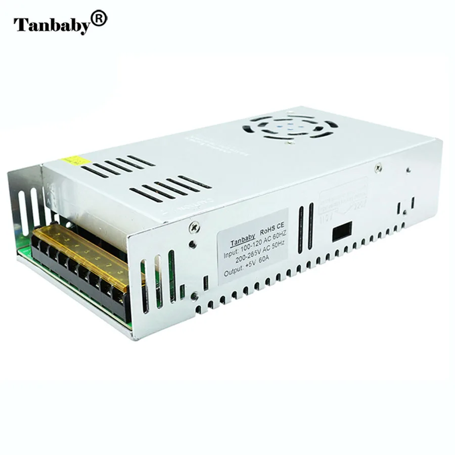 

Tanbaby 5V 60A 300W Power Supply LED SwitchingTransformer Adapter Converter AC110V/220V to DC 5V 60A for WS2811 Strip CCTV