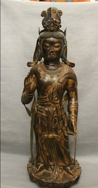 

004853 38" Rare Chinese Temple Bronze Standing Kwan-yin GuanYin Buddha Goddess Statue