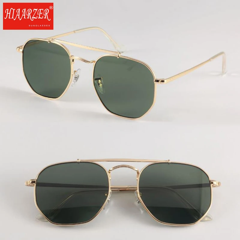 High Quality Pilot Hexagon Sunglasses Men 3648 Real Glass Lens Mirror ...