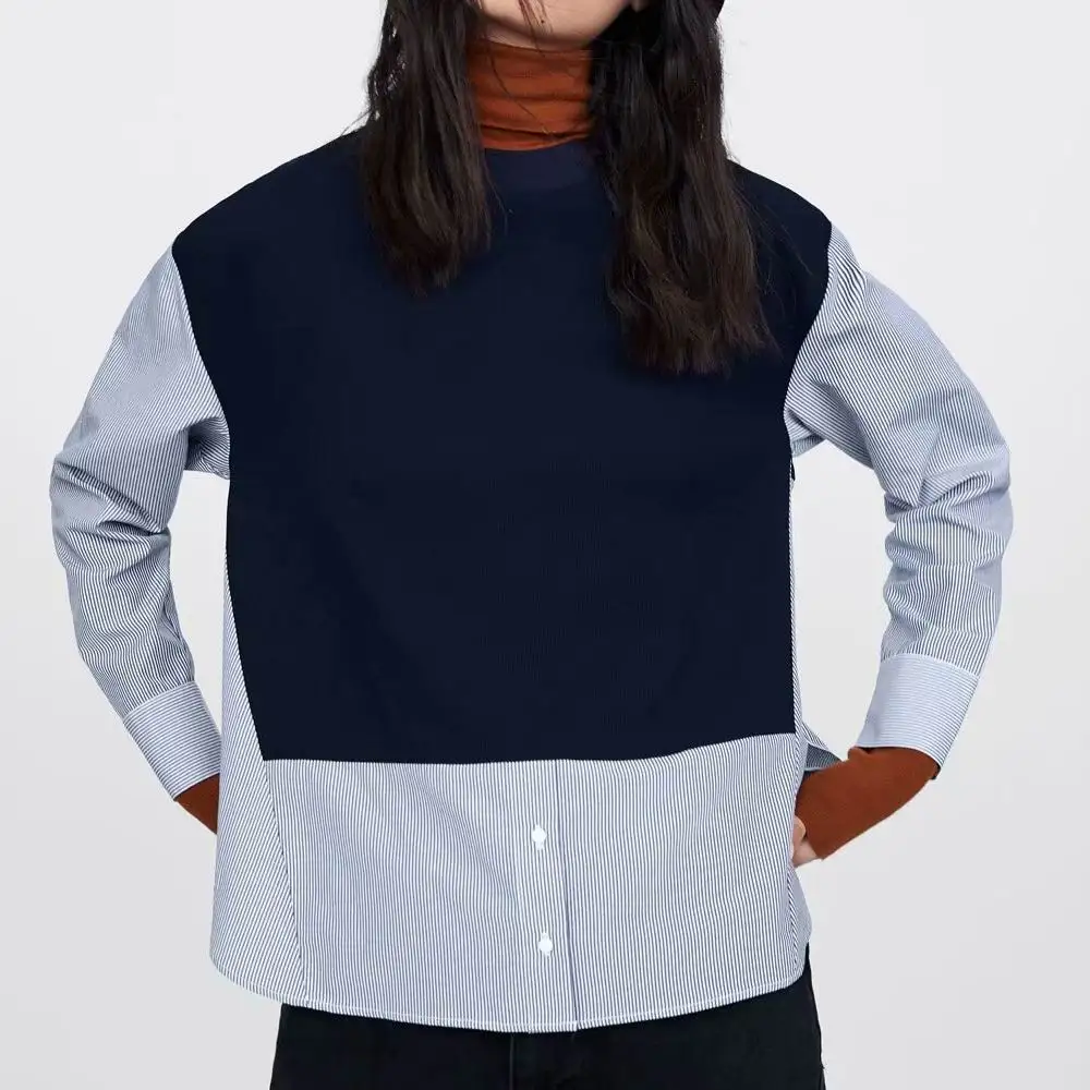 

2018 za OL Women shirts office lady women tops casual patchwork Poplin striped blouses vestidos Women vestidos
