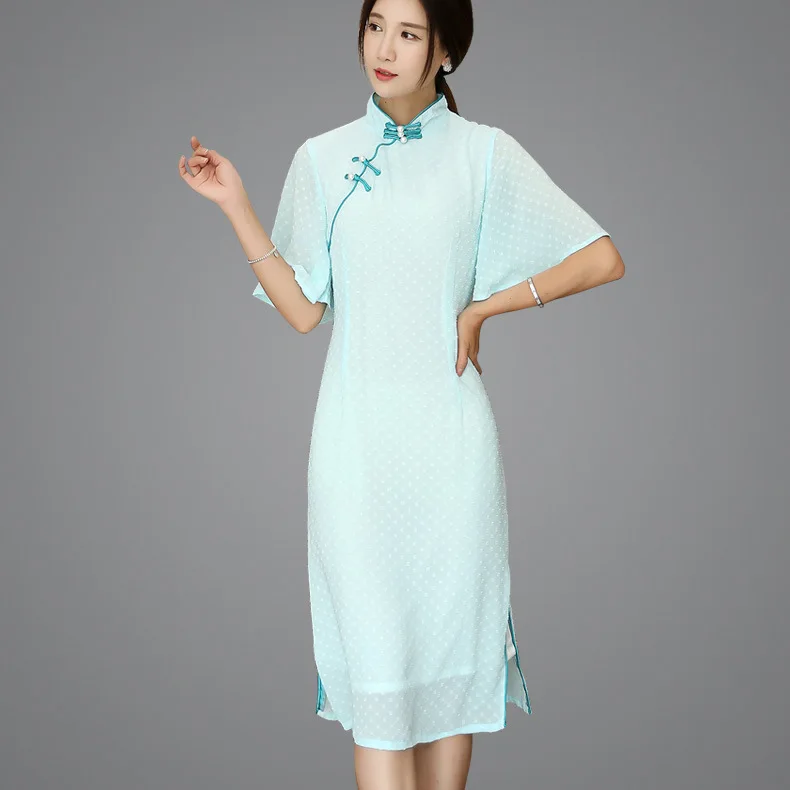 Весна лето женская одежда новый бутик кружева cheongsam Азиатский Китай Корея Япония Вьетнам традиционные тонкие шифоновое платье