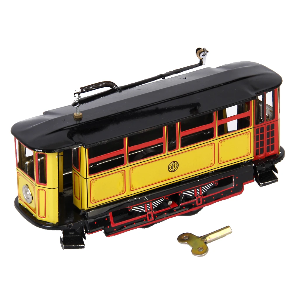 Retro Tram Streetcar Bus Model Kid Tin Toy Collectible Gift Wind Up Toy