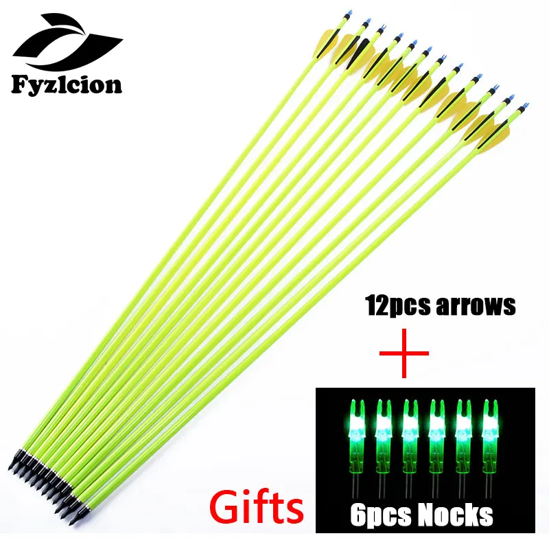 

6pcs ID6.2mm LED Lighted Archery Arrow Nock+12pcs Hunting Compound Bow Archery 30inch Spine 500 Carbon Arrow Bolts