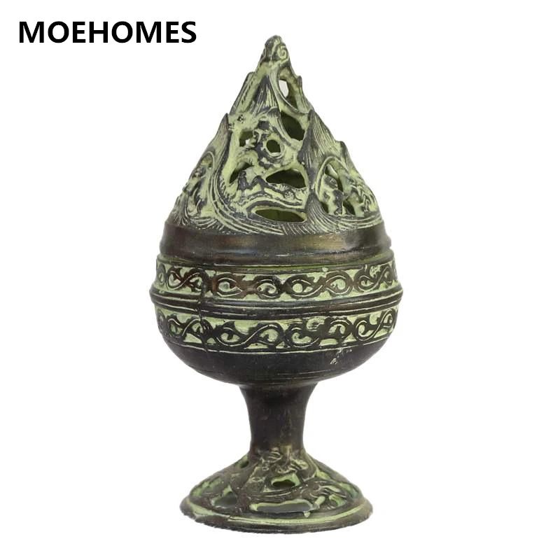 

Chinese collection of ancient bronze decoration blossom incense burner metal handicraft family decorations