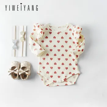 

New Spring Baby Girl Clothes 2019 Girl Baby Love Printed Triangular Romper Baby Cotton Long Sleeve Jumpsuit Crawl Suit