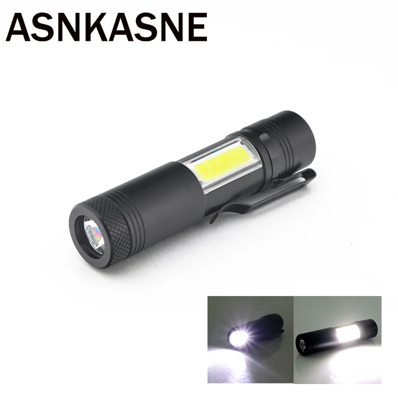 

2017 New Mini Portable Aluminum Q5 LED Flashlight XPE&COB Work Light lanterna Powerful Pen Torch Lamp 4 Modes Use 14500 or AA