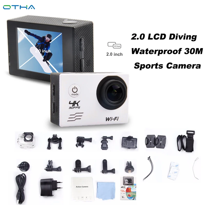 

OTHA 4K Ultra HD WIFI Action Camera 2.0 LCD Diving Waterproof 30M Sports Camera Pro 1080P/30fps Video Camera 30L-5 Full-HD Cam