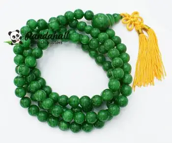 

Multi-strand Buddha Meditation Beaded Bracelets, Dyed, Green, about 42" long; Beads: about 10mm in diameter, about 108