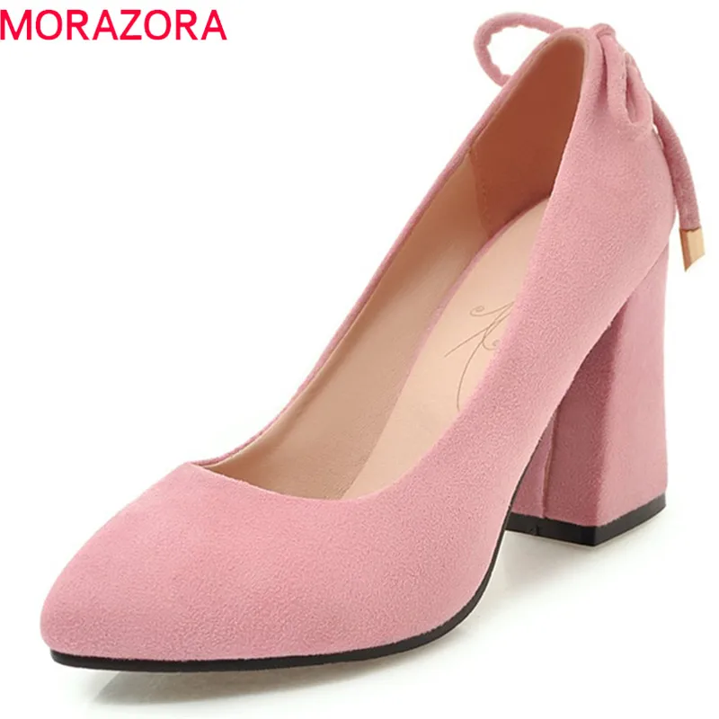 

MORAZORA new arrive women pumps spring summer top quality flock fashion shoes pointed toe comfortable square heel shoes woman