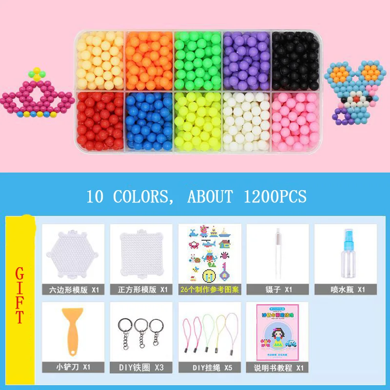 6000pcs 24 Colors beads puzzle Crystal color DIY Beads water spray set ball games 3D handmade magic toys for children - Цвет: 1200PCS