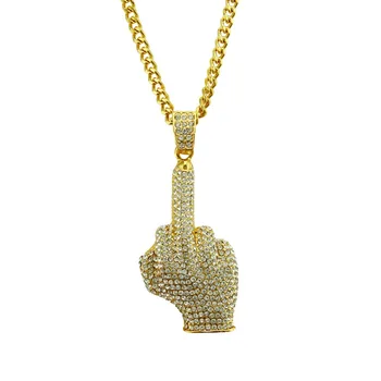 

Erect Middle Finger Necklace Cool Full Crystal Pendant Silver Gold Alloy Metal Chain Necklace Punk Unisex Momen Men Necklace