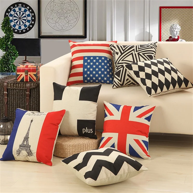 Fashion American Flag Bold Black Chevron Cross Diamonds Geometric Eiffel Throw Sofa Seat Car Decorative Pillow Cushion Cover | Дом и сад