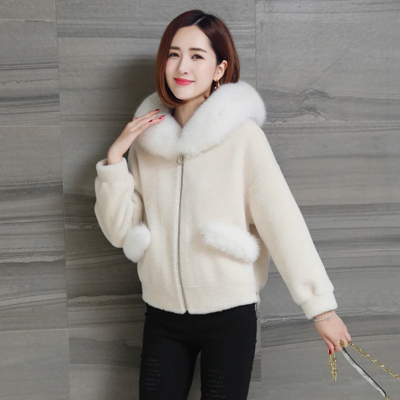 Real Fur Coat Women 2018 100% Wool Fur Hoodie White Zipper Warm Fur ...