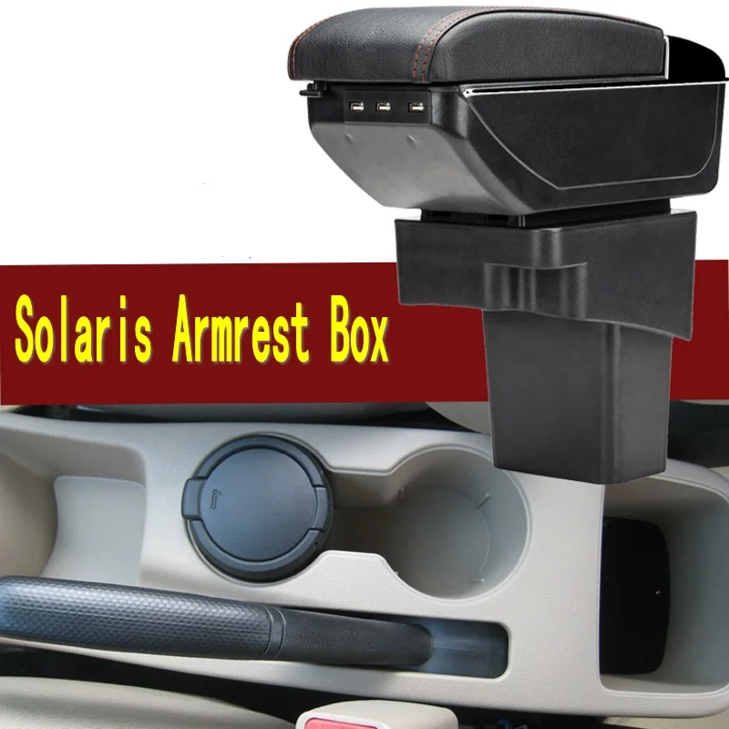 For Hyundai Solaris armrest box central Store content Storage box with cup holder ashtray USB interface