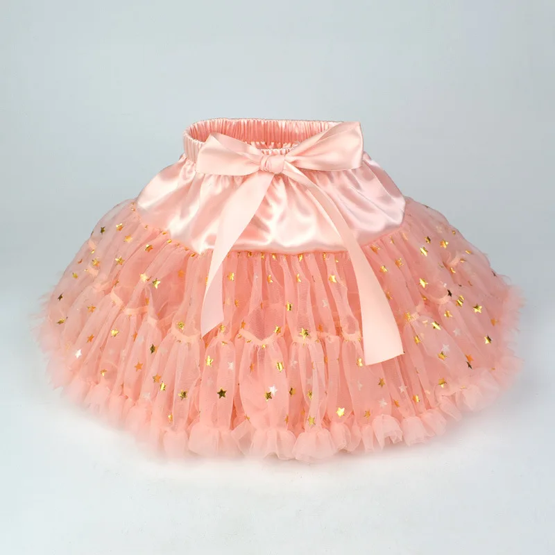 DE персик Модная юбка-пачка для маленьких девочек Тюлевое кружево с пайетками детская юбка-американка с бантом Детская Вечеринка танцевальные юбки для девочек 0-10Years