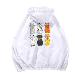 Мужские пальто с капюшоном мультфильм кошки шаблон Свободные куртки ветра Тренч Верхняя одежда