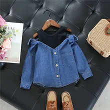 Блузка для маленьких девочек; рубашка; повседневные топы; сезон осень; джинсовые топы с длинными рукавами для маленьких девочек; школьные топы для девочек; для От 2 до 7 лет