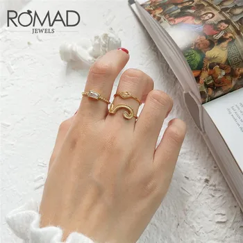 

ROMAD 100% 925 Solid Real Sterling Silver High Quality Rectangle CZ Opening Ring Sizable For Women Girl Wife Birthday Present R4