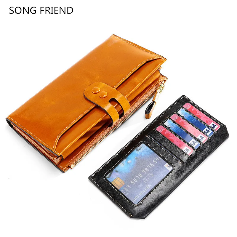 SONG FRIEND2019RFID женский кожаный длинный стильный кошелек Европейская и американская ручная сумка большой емкости масло воск кожаный кошелек