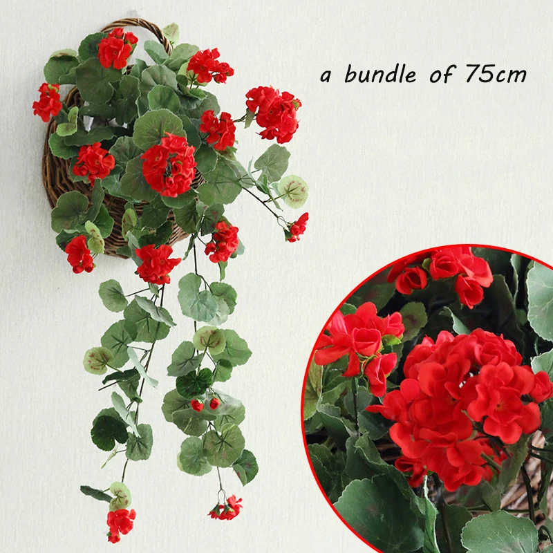 68 см/75 см/100 см, 3 размера, декоративный цветок, роза, лоза, букет цветов, зеленый лист, на стену, Бегония, цветы, лоза - Цвет: 75cm  red