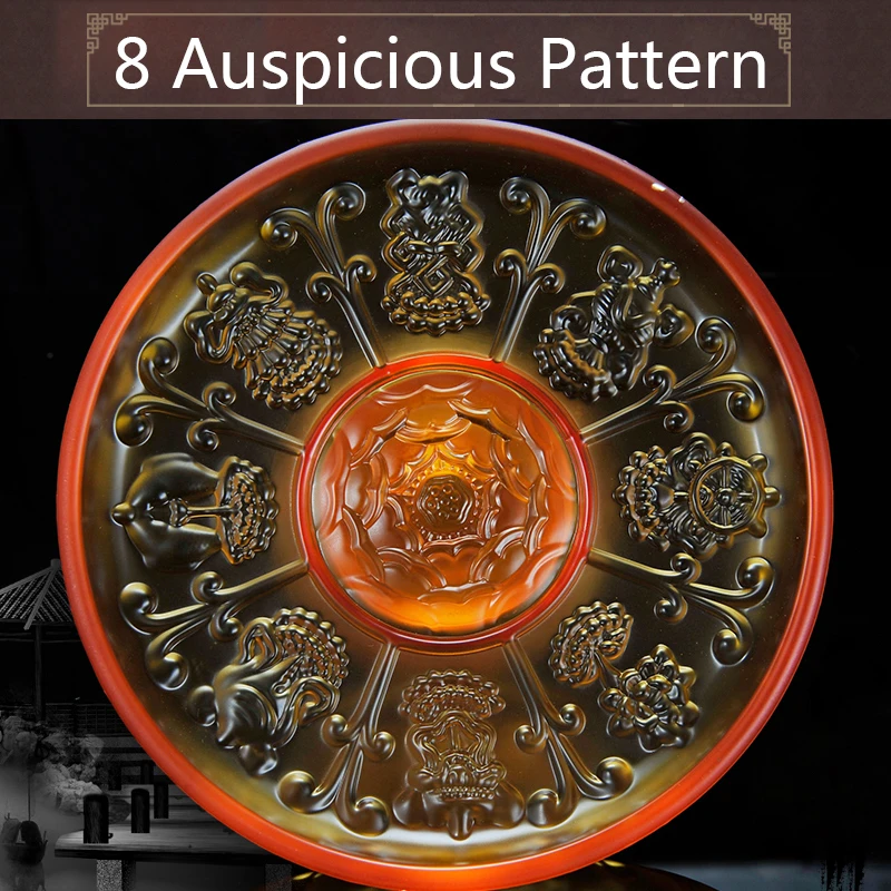 

8 Inches Compote Tray With Eight Auspicious Pattern, Water Color Glaze Basin For Food Or Fruit Offering Buddha Supply