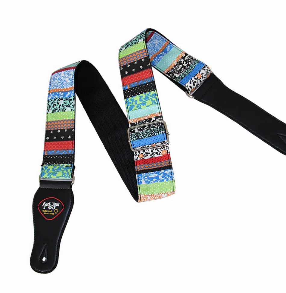 Vintage Embroidered Cotton Guitar Straps with Genuine Leather Ends for  Bass, Electric & Acoustic Guitars, Come with Free Strap Button, 1 Pair  Strap