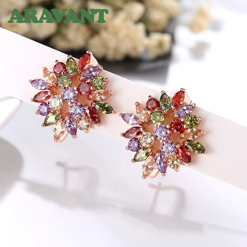

Colorful AAA+ Zircon Hoop Earrings For Women Rose Gold Color Fashion Wedding Party Earring Jewelry Female Bijoux
