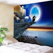 Гобелен с изображением Луны, ангела, волка, на стену, Радужный хиппи, домашний декор, психоделический настенный гобелен, настенное одеяло, ковер, ткань 230x150 см