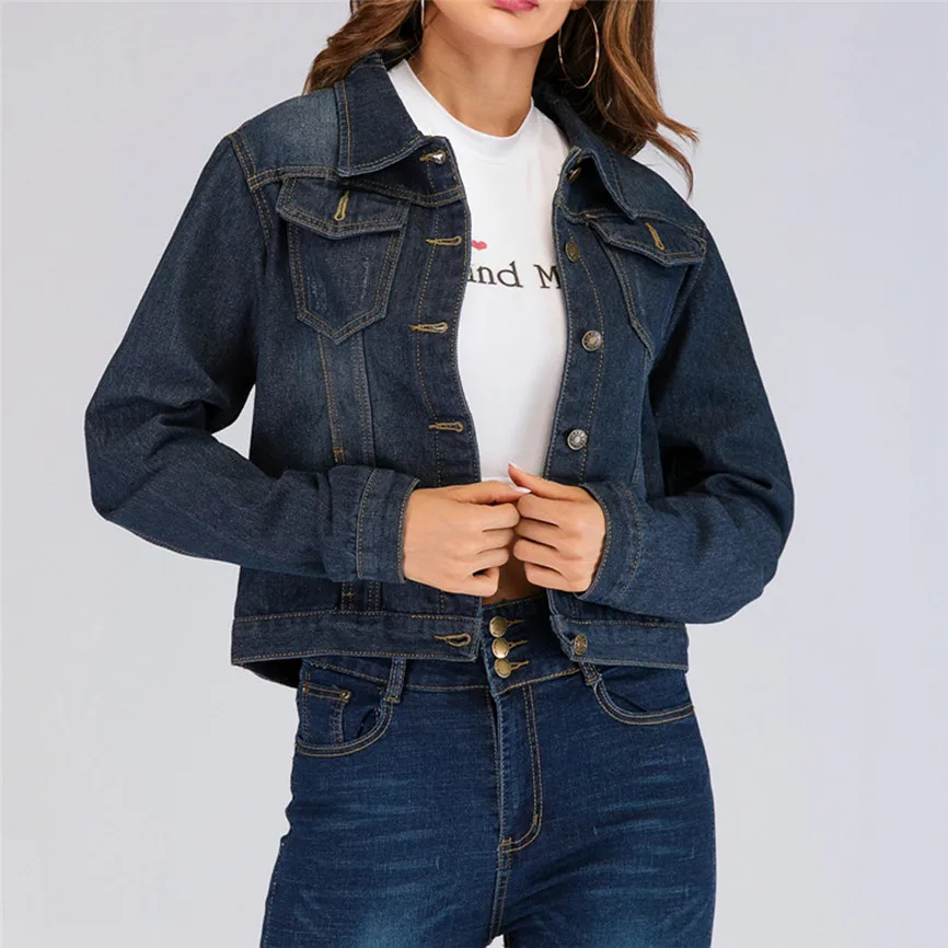

Outwear Clothes Short Bomber Jacket Women Loose Long Sleeve Jeans Loose Casual Jacket Retro Cowboy Denim Short Coat