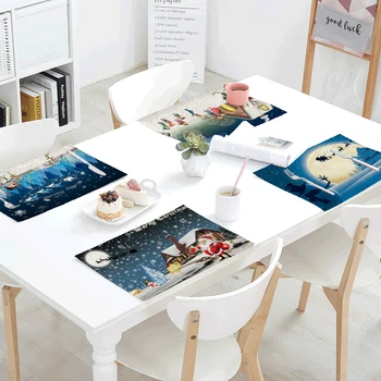 

High Quality Tablecloth Snowman Deer Tree House Alphabet Kitchen Restaurant Decor Mat Napkin Linen Christmas Gift Table Flag