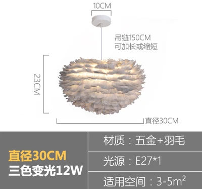 Луи Мода на заказ перо Скандинавская спальня лампа Простая Современная принцесса мечта теплая романтическая творческая личность подвесной светильник - Цвет: 30 cm in diameter 2